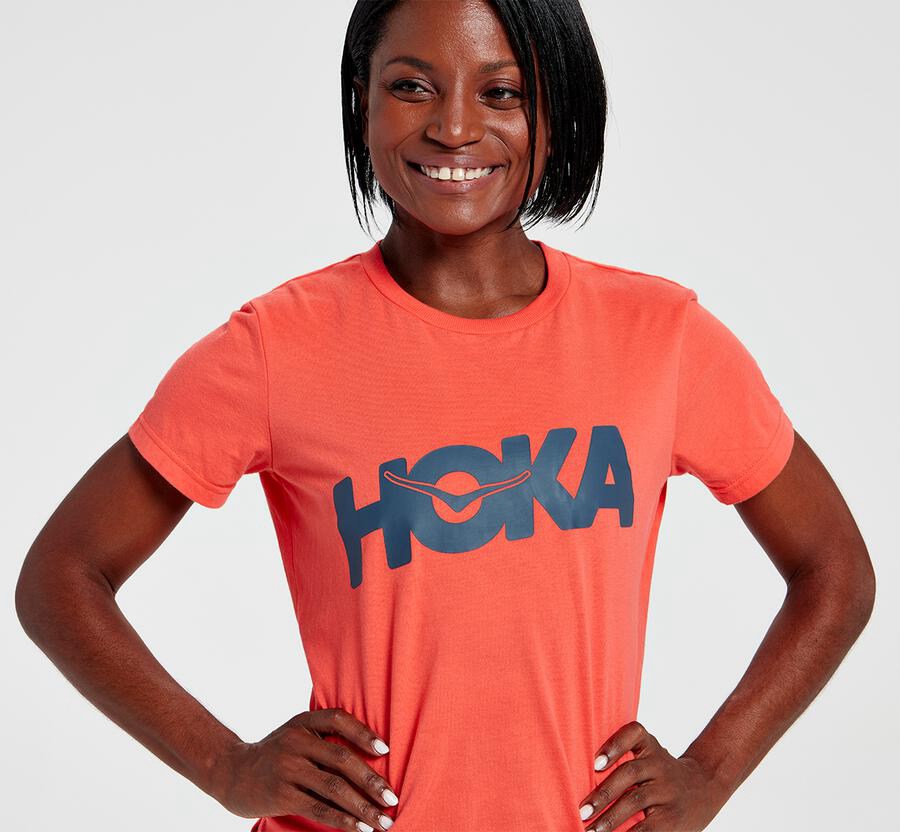 Hoka One One Womens Tee - Brand - Orange - VULX10936